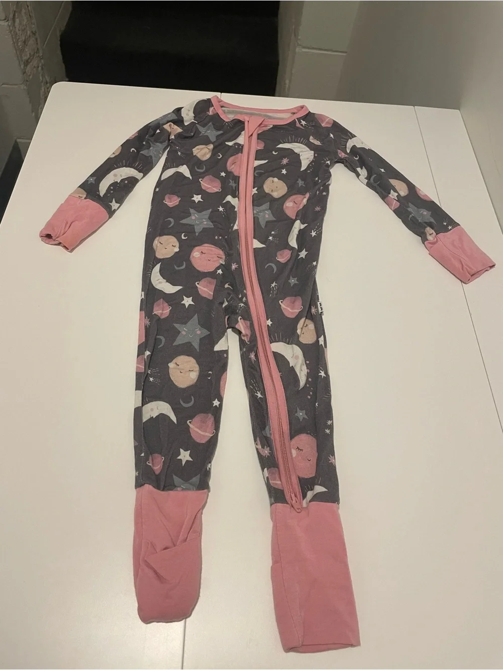 Little Sleepies Brand Pink To the Moon & Back Zippy Pajamas Size 6-12 Months